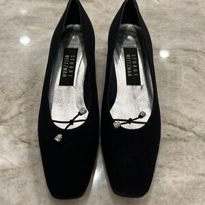 VINTAGE Stuart Weitzman | Square Toe Block‎ Heels | Black Fabric | 7 Narrow